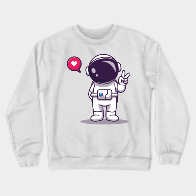 Cute Astronaut With Hand Peace Cartoon Crewneck Sweatshirt by Catalyst Labs